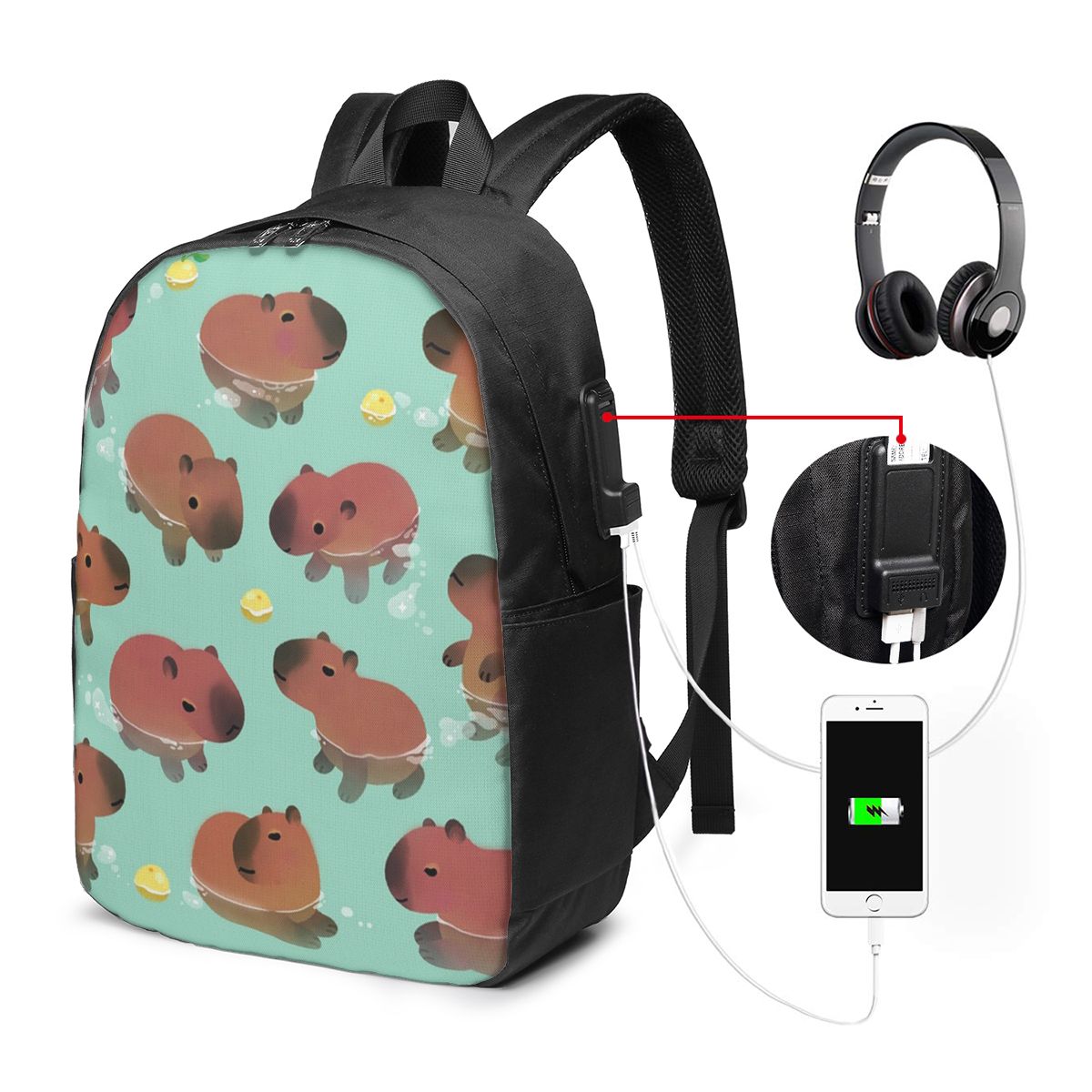 Women Bags For Travel - Capybara Hayvan Desenli Sırt Çantası Seyahat
