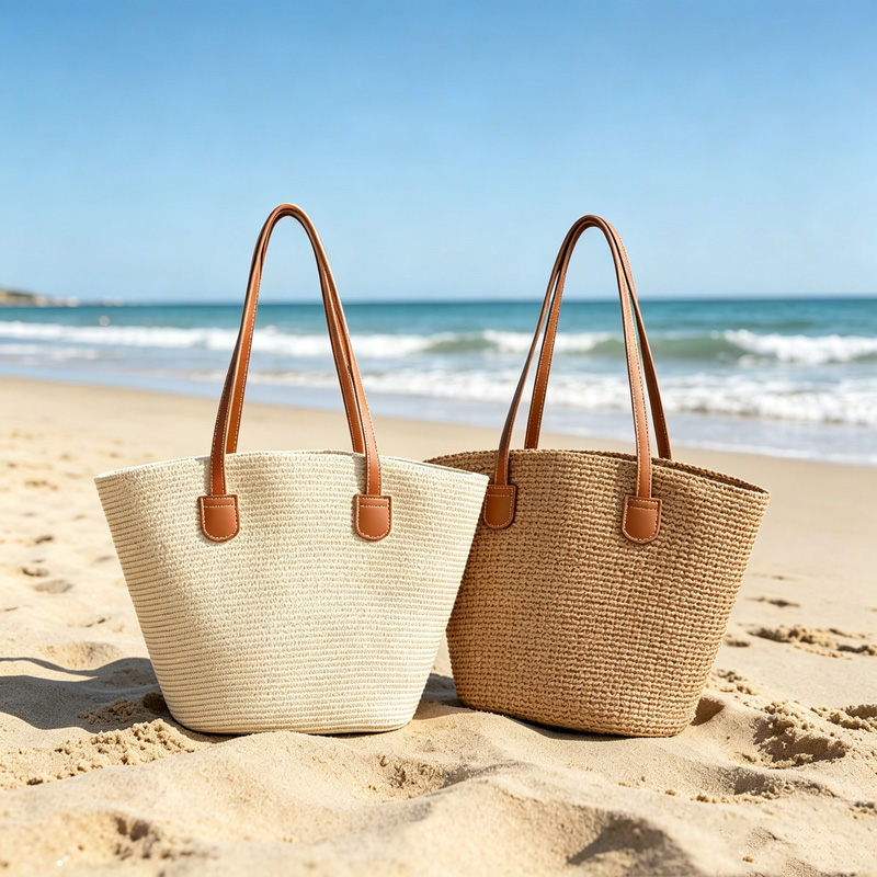 Women Bags Large - CLAREGQI Kadın Düz Renk Hasır Çanta,