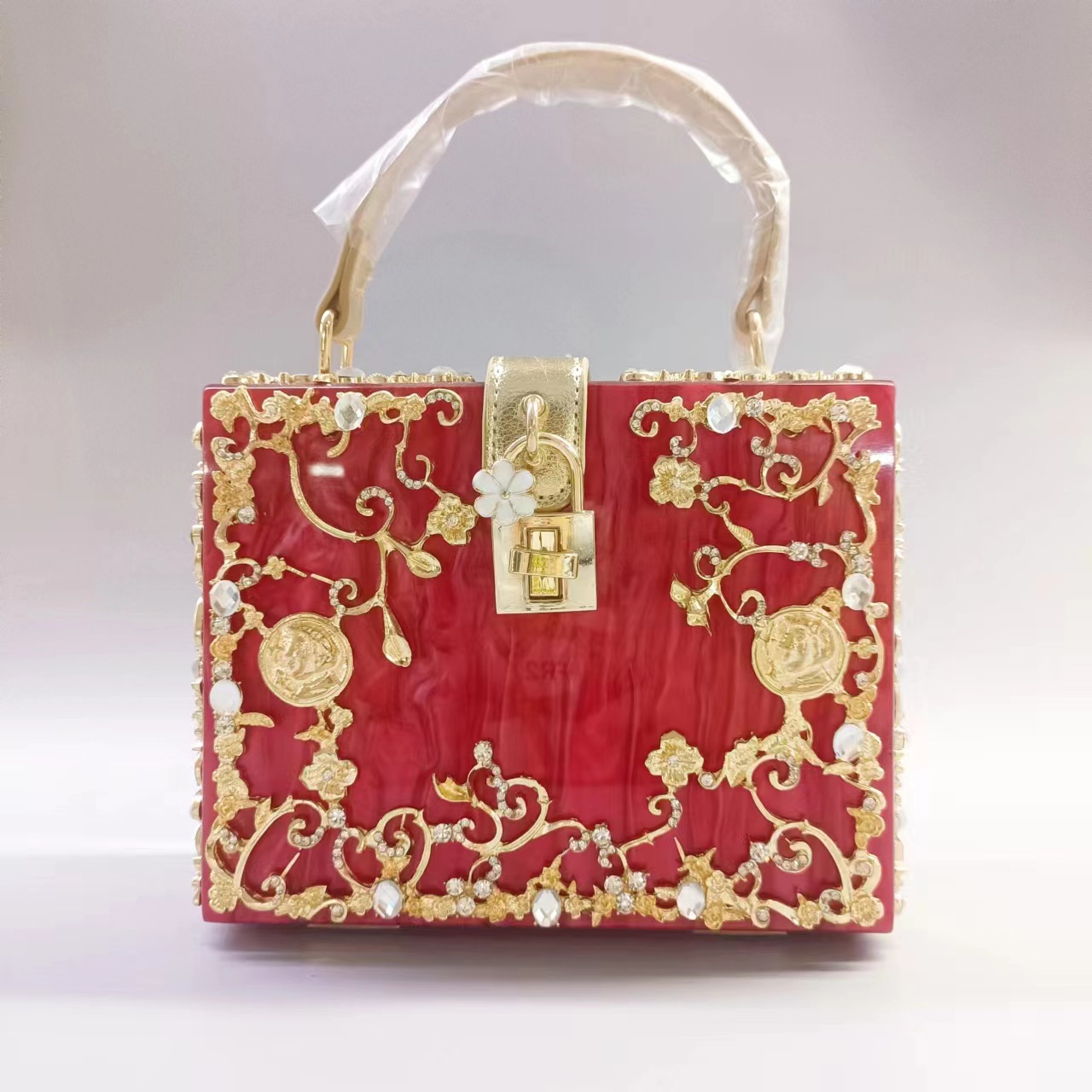 Women Bags Clearance - Şeffaf Akrilik Yemek Çantası Oymalı Metal