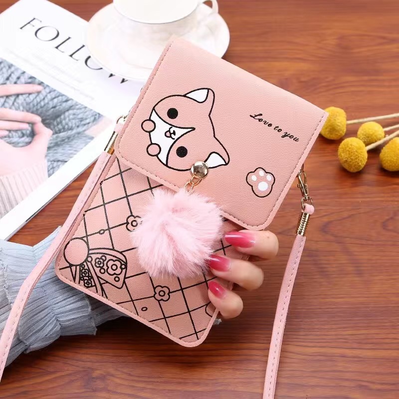 Women Bags With Wallet - Kadınlar için Sevimli Karikatür Desenli Dokunmatik