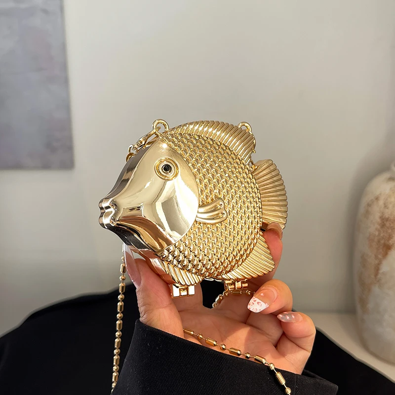Women Bags Gold - Sevimli Küçük Balık Şekli Metal Mini