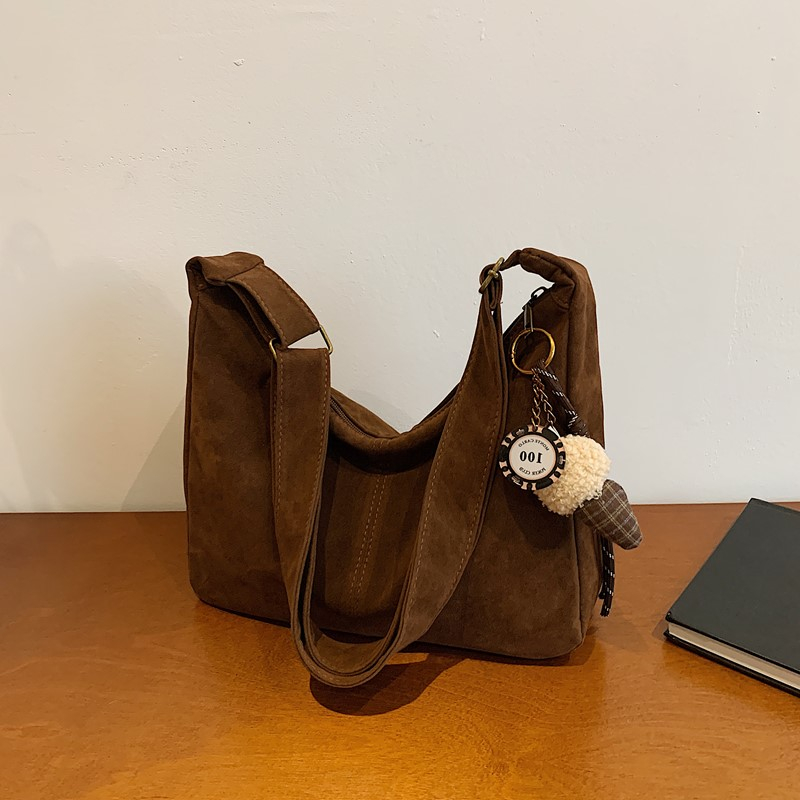 Women Bags Branded Sale - Sahte Süet Tek Renk Omuz Çantaları