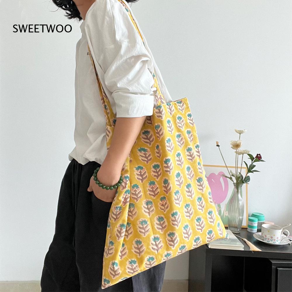 Women Bags India - Pastoral Bitki Baskılı Yumuşak Dokuma Çanta